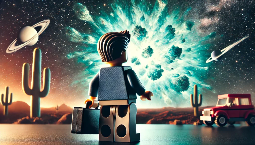 Personaje LEGO emprendedor moderno representando el servicio de contenido
